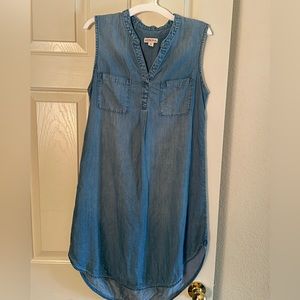 Sleeveless denim dress.